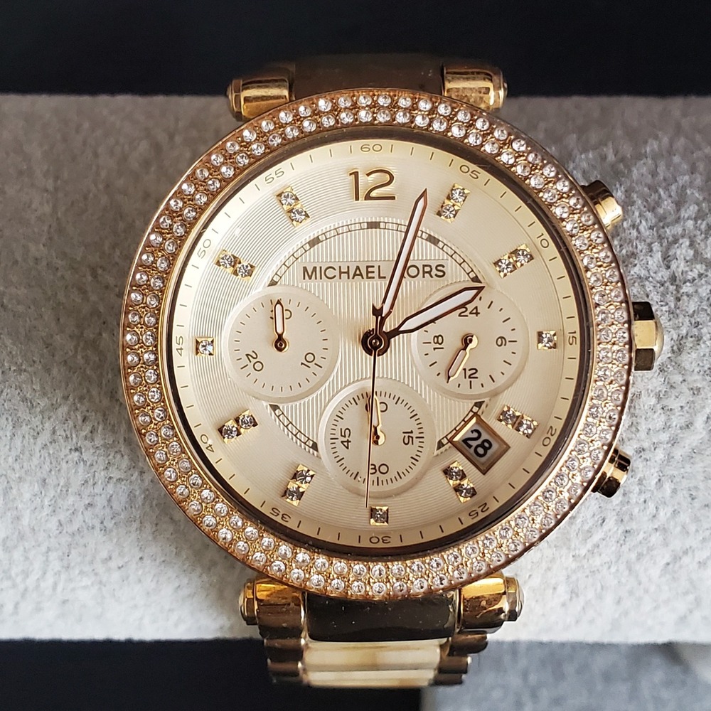 Michael Kors MK5632 Parker‎ Champagne Dial Gold Tone Chronograph Watch SMALL